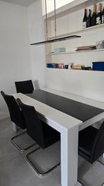 Eettafel met stoelen - Wit & Zwart 160x90, Zo goed als nieuw, Vijf personen of meer, Glas, 150 tot 200 cm