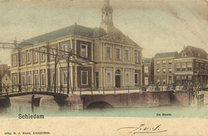 Schiedam - De Beurs. - brug - 1902 gelopen, Verzamelen, Ansichtkaarten | Nederland, Ongelopen, Zuid-Holland, Voor 1920, Ophalen of Verzenden