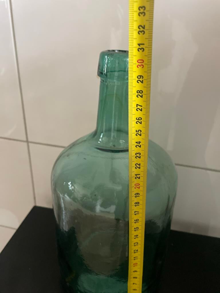 Groene glazen vaas - 32cm hoog, Gebruikt, Ophalen of Verzenden, Glas, Minder dan 50 cm