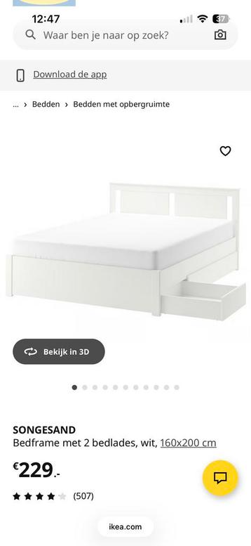 IKEA SONGESAND Bedframe 160x200 met lades - Wit - afbeelding 2