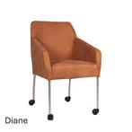 Design. leren Eetkamerstoelen m/z wieltjes, Overige kleuren, Nieuw, Ophalen of Verzenden, Metaal