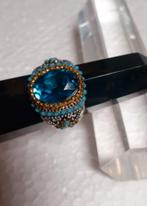 zilver met turquoise belegde ring, Sieraden, Tassen en Uiterlijk, Ringen, Ophalen of Verzenden, Zo goed als nieuw, Dame, Zilver