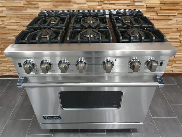 Luxe Viking Fornuis 90cm RVS 6 pits GASOVEN, Witgoed en Apparatuur, Fornuizen, Zo goed als nieuw, Vrijstaand, Gas, 5 kookzones of meer