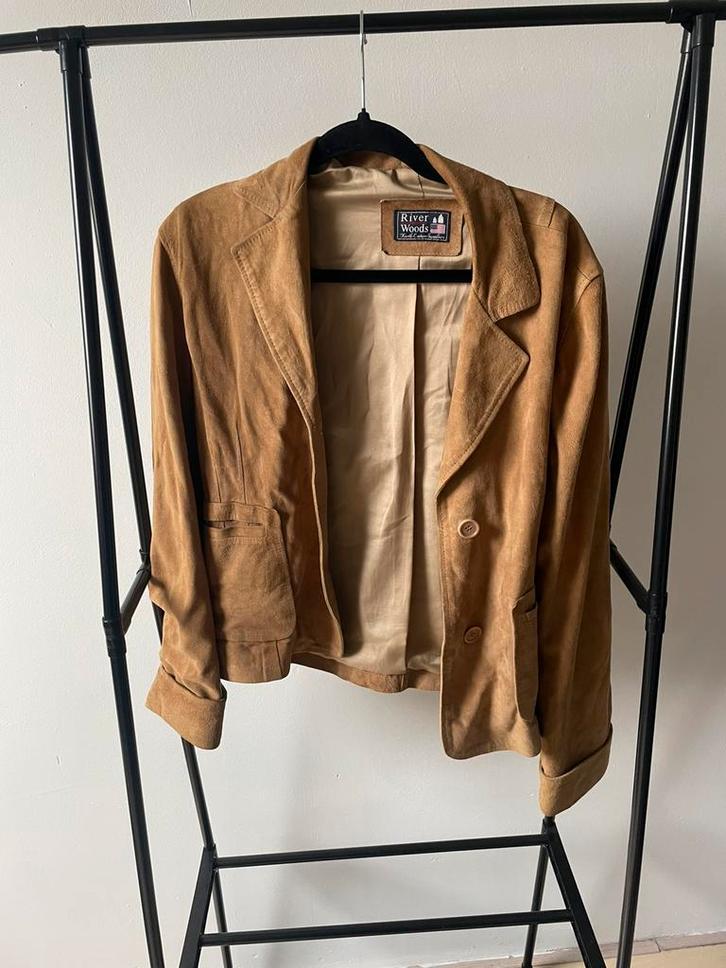 River woods suede jas, Kleding | Dames, Jasjes, Kostuums en Pakken, Zo goed als nieuw, Jasje, Maat 46/48 (XL) of groter, Bruin