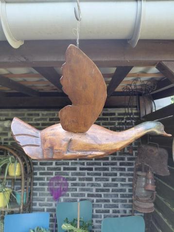 Vintage houten eend - decoratie eend met gespreide vleugels beschikbaar voor biedingen