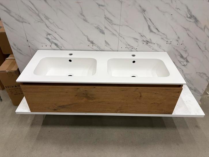 Badmeubel 120cm Urban Oak - solid surface wastafel, Huis en Inrichting, Badkamer | Badkamermeubels, Nieuw, Wasbak of Wastafel