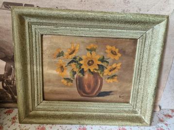 Schilderij vaas met zonnebloemen  beschikbaar voor biedingen