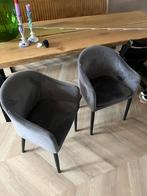 2 eetkamerstoelen velours, Ophalen, Zo goed als nieuw, Grijs