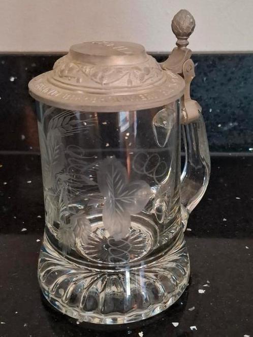 Brand Bier glazen pul tinnen deksel, Verzamelen, Biermerken, Zo goed als nieuw, Pul(len), Brand, Ophalen of Verzenden