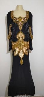 Zwarte Indiase vintage lange feestjurk van 100% zijde, Verzenden, Gedragen, Maat 38/40 (M), Zwart