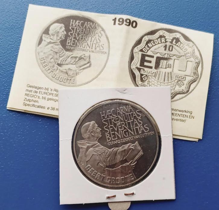 10 ECU 1990 - Geert Groote, Postzegels en Munten, Penningen en Medailles, Overige materialen, Nederland, Verzenden