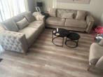 Beige 3 en 2 zits bankstel. En fauteuil., Ophalen, Gebruikt, 75 tot 100 cm, Rechte bank