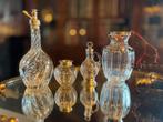 Antieke Set van 4 KRISTALLEN Flessen met Zilveren Randen, Antiek en Kunst, Antiek | Glas en Kristal, Ophalen of Verzenden