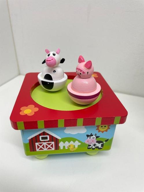 Houten muziekdoos dansende boerderijdieren, Kinderen en Baby's, Speelgoed | Houten speelgoed, Nieuw, Overige typen, Ophalen of Verzenden