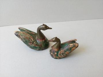 Houten eendjes/messing decoratie.Brocante. beschikbaar voor biedingen