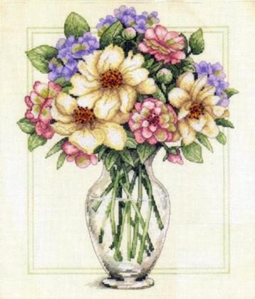 borduurpakket FLOWERS in TALL VASE dimensions marti beschikbaar voor biedingen