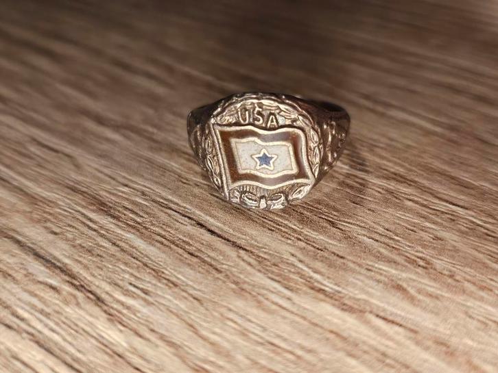 Zilveren WW2 Sweetheart Service Flag Ring, Verzamelen, Militaria | Tweede Wereldoorlog, Ophalen of Verzenden