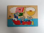 Vintage houten vormenpuzzel muisjes in boot Simplex 6st, Ophalen of Verzenden, Minder dan 10 stukjes, Gebruikt, Van hout