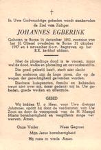 Egberink Johannes 1882 Borne 1957, Verzamelen, Bidprentjes en Rouwkaarten, Ophalen of Verzenden
