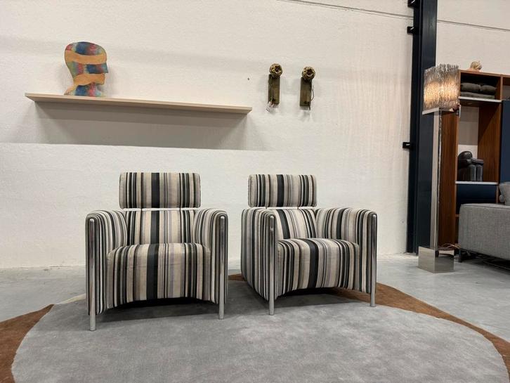 2 Leolux Goncharov Fauteuil Zwart wit Design stoel Stof, Huis en Inrichting, Fauteuils, Leer, 75 tot 100 cm, Ophalen of Verzenden