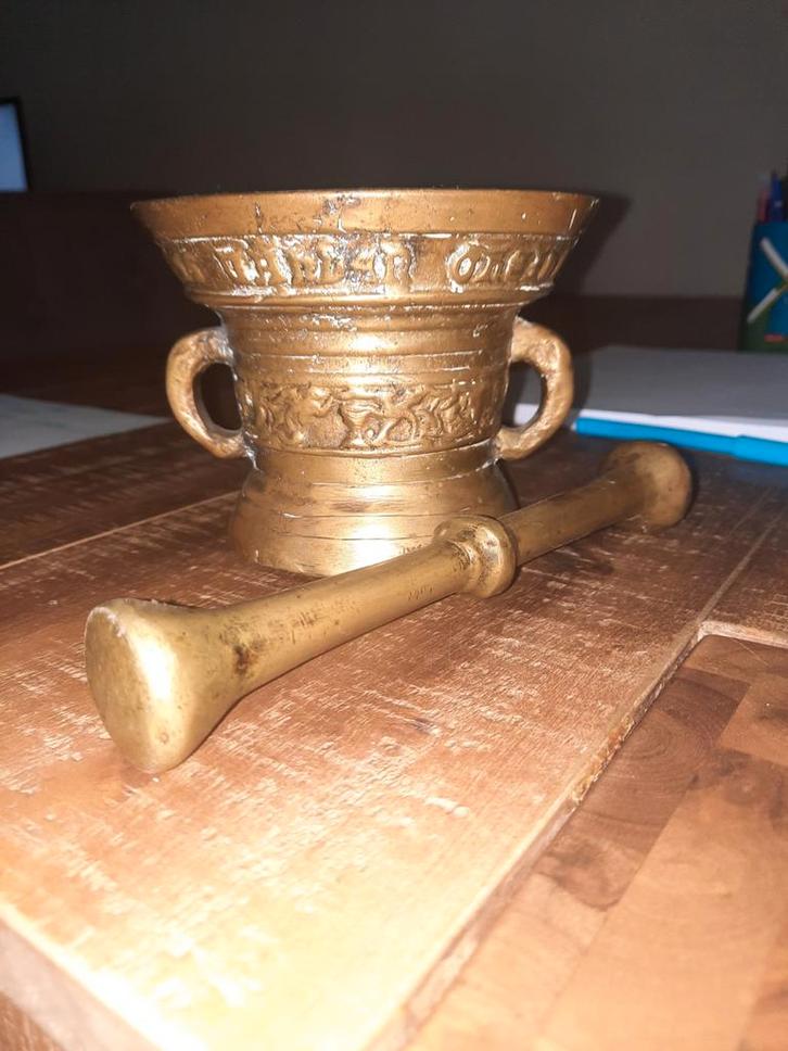 Antieke Messing Vijzel met Stamper, Antiek en Kunst, Antiek | Koper en Brons, Ophalen of Verzenden