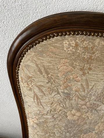 Biedermeier Fauteuil - Donker Hout, Lichte Stof beschikbaar voor biedingen