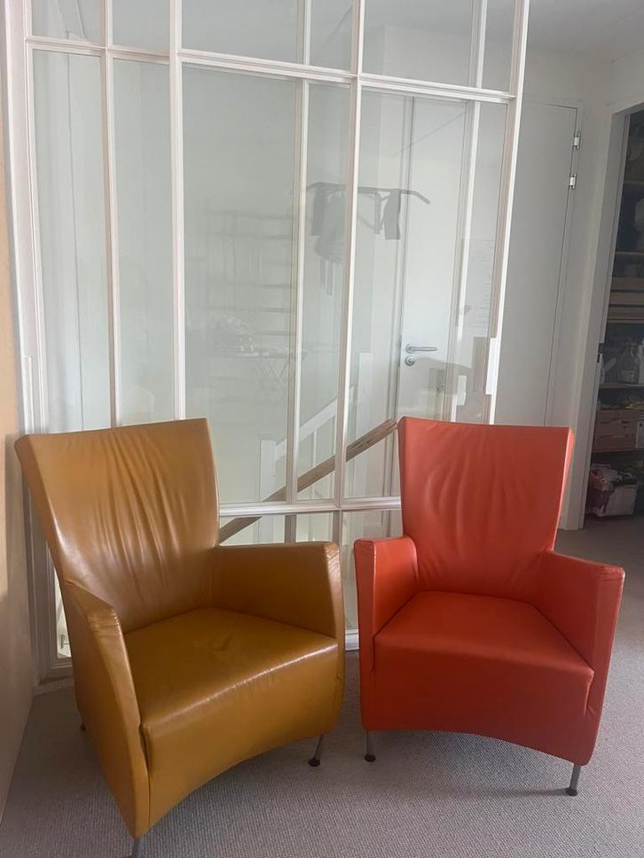 Twee originele Montis Windy fauteuils in geel en oranje, Huis en Inrichting, Fauteuils, Gebruikt, 50 tot 75 cm, 75 tot 100 cm