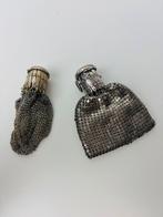 Antiek zilveren mesh chatelaine beursje portemonee 1880-1920, Ophalen of Verzenden