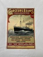 Chargeurs Réunis poster, Ophalen of Verzenden, Zo goed als nieuw, Motorboot, Kaart, Foto of Prent