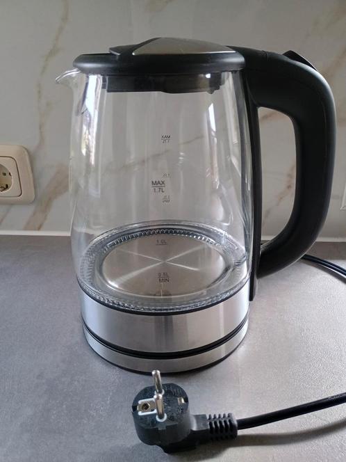 Prachtige Glazen Waterkoker 1,7 L, Witgoed en Apparatuur, Waterkokers, Zo goed als nieuw, 1 tot 2 liter, Draadloos, Rvs, Ophalen of Verzenden