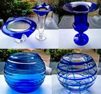 4x Blauw Glaskunst Glazen Vaas / Vazen - Zie Omschrijving, Huis en Inrichting, Blauw, Ophalen of Verzenden, Minder dan 50 cm, Glas