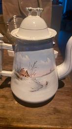 Emaille koffiepot met wintervoorstelling, groot, Antiek en Kunst, Antiek | Emaille, Ophalen of Verzenden