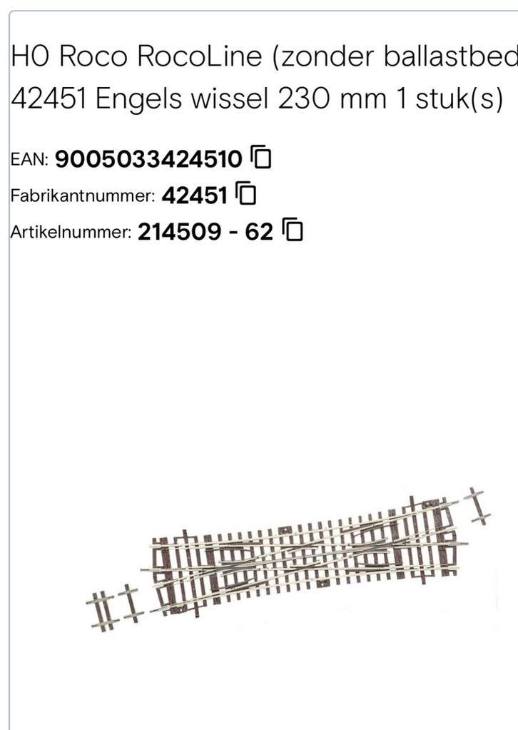 NIEUW! H0 Roco RocoLine 42451 Engels wissel 230 mm €38,99, Hobby en Vrije tijd, Modeltreinen | N-Spoor, Nieuw, Rails, Gelijkstroom