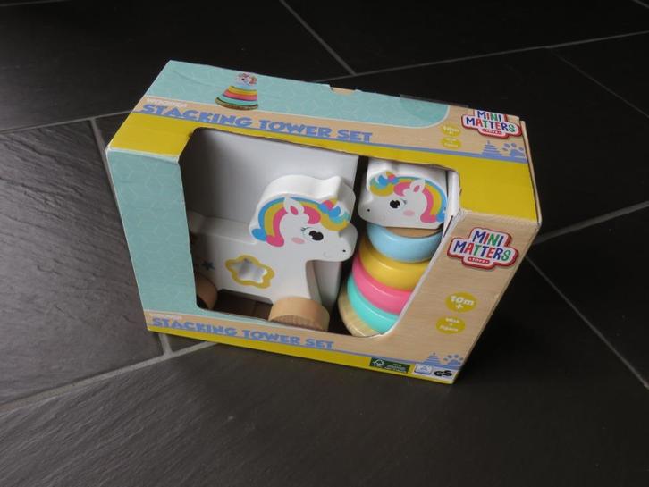 Houten speelset, stapeltoren en paard, nieuw., Kinderen en Baby's, Speelgoed | Babyspeelgoed, Nieuw, Overige typen, Met wieltjes