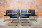 Als NIEUW 6 zwarte leren ARCO slide design stoelen, Huis en Inrichting, Stoelen, Arco, Zwart, Design, Hout