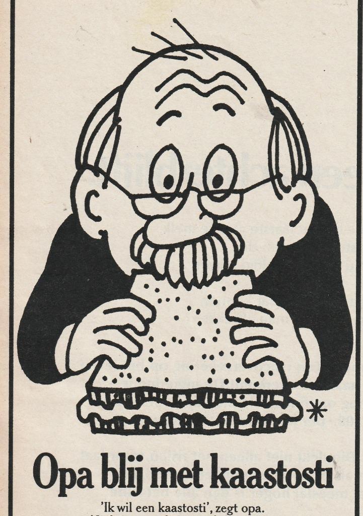 Retro reclame 1974 Kaas zuivel tosti voor opa, Verzamelen, Retro, Overige typen, Verzenden
