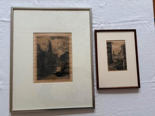 Twee etsen van Alkmaar door Joh. Graadt van Roggen, Antiek en Kunst, Kunst | Etsen en Gravures, Ophalen of Verzenden