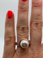 X714 Prachtige zilveren ring goudkleur parel maat 19, Sieraden, Tassen en Uiterlijk, Ringen, Met strass, 19 tot 20, Ophalen of Verzenden