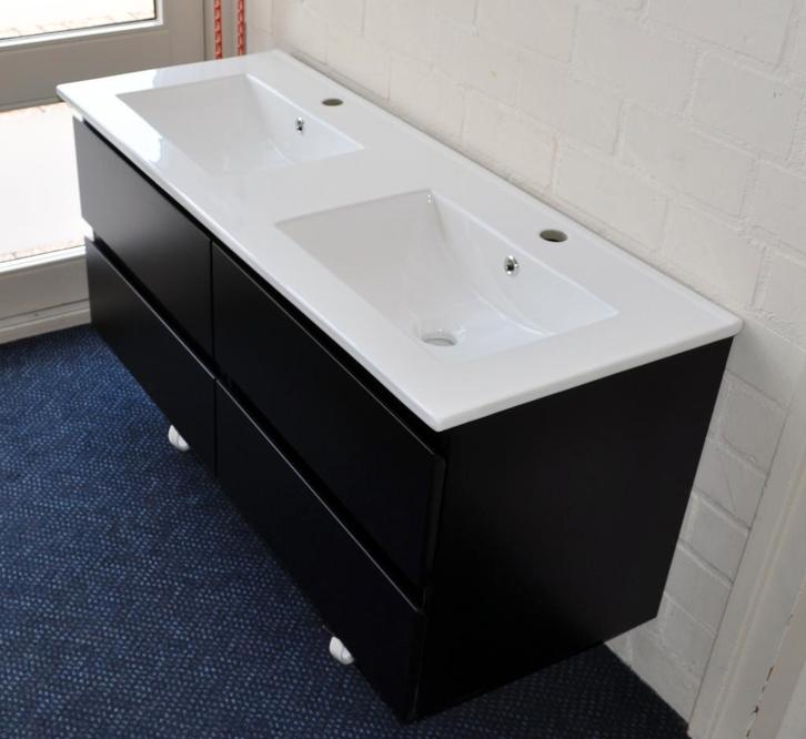 Luxe badmeubel 120 cm – zwart met dubbele wastafel NIEUW, Huis en Inrichting, Badkamer | Badkamermeubels, Nieuw, Wasbak of Wastafel