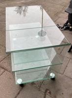 TV meubel van glas en verrijdbaar, Ophalen, 100 tot 150 cm, 50 tot 100 cm, Minder dan 50 cm