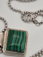 Zilveren ketting malachiet 43cm, Verzenden, Gebruikt, Zilver, Zilver