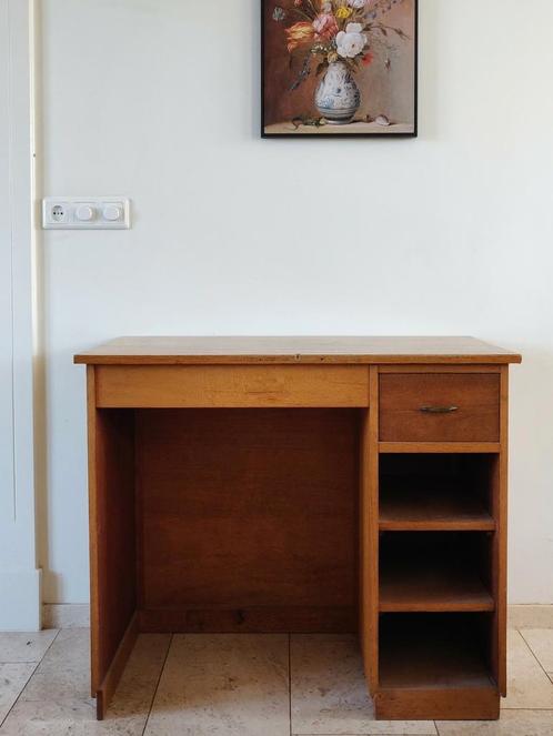 Vintage / brocante bureau combi eiken fineer en ander hout, Huis en Inrichting, Bureaus, Gebruikt, Bureau, Ophalen