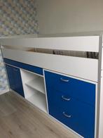 Half hoogslaper halfhoogslaper blauw wit, Kinderen en Baby's, Kinderkamer | Stapelbedden en Hoogslapers, Ophalen, Zo goed als nieuw