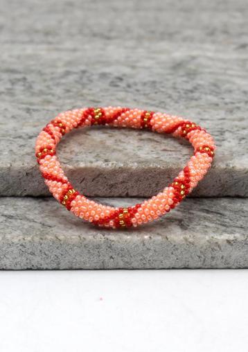 Glaskralen armband - rood, roze en goud - RB208 beschikbaar voor biedingen