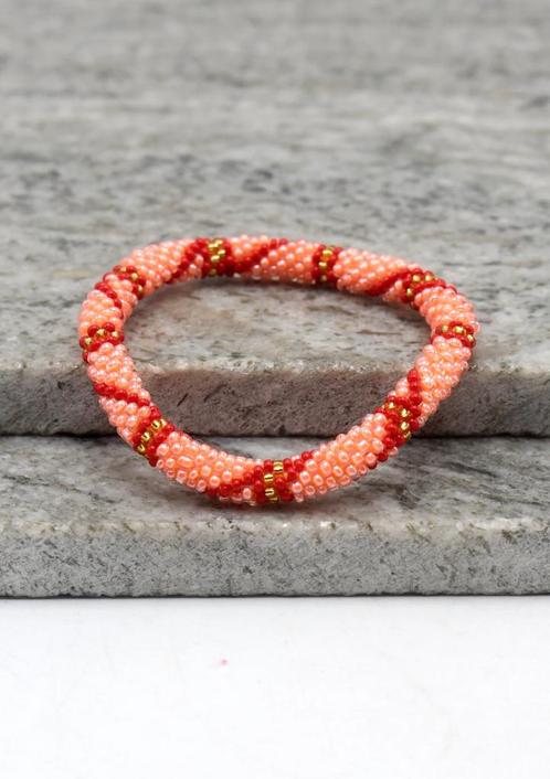 Glaskralen armband - rood, roze en goud - RB208, Sieraden, Tassen en Uiterlijk, Armbanden, Nieuw, Overige materialen, Verzenden