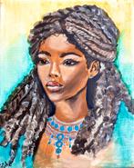 Schilderij acryl afrikaanse met dreadlocks., Antiek en Kunst, Kunst | Schilderijen | Modern, Ophalen of Verzenden