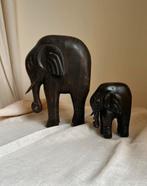 Set van 2 grote handgesneden olifanten van hout, Antiek en Kunst, Kunst | Beelden en Houtsnijwerken, Ophalen of Verzenden