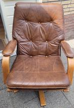 Fauteuil leder bekleding & blank hout, Ophalen, Gebruikt, Minder dan 75 cm, Hout