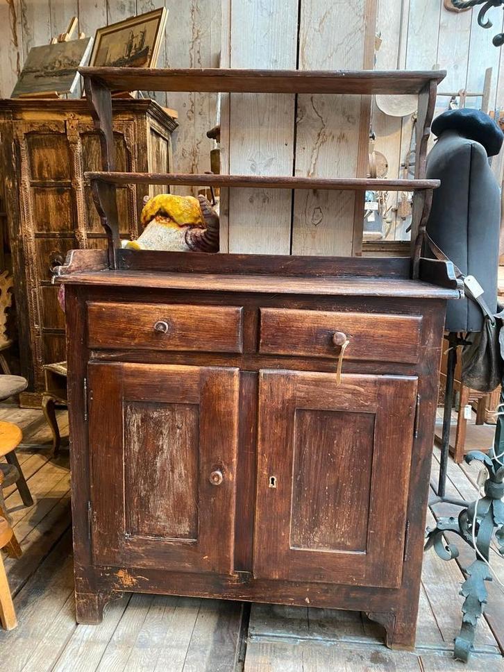 Sleets boerenkastje kast met bordenrek rek, Antiek en Kunst, Antiek | Meubels | Kasten, Ophalen