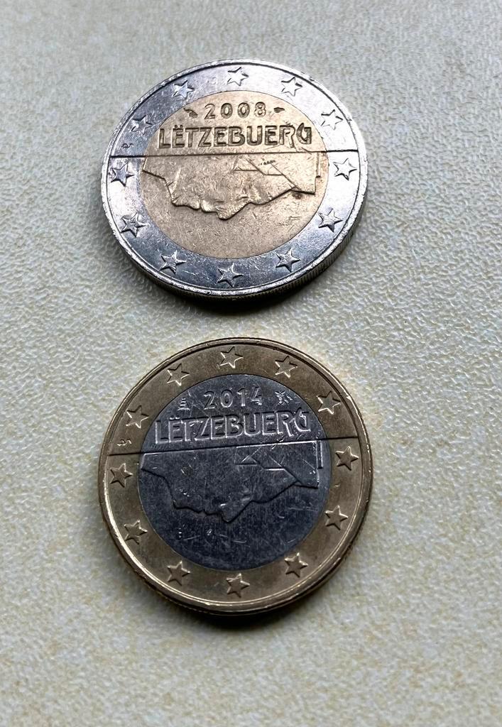 1 Euro + 2 Euro LUXEMBURG 🇱🇺 ~ 2014 - 2008, Postzegels en Munten, Munten | Europa | Euromunten, 2 euro, Luxemburg, Ophalen of Verzenden